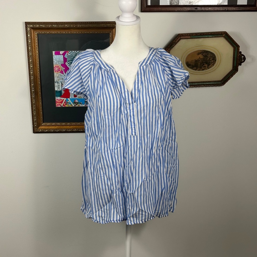 Sonoma Blue and White Striped Blouse - SIZE 0X Lightweight Summer